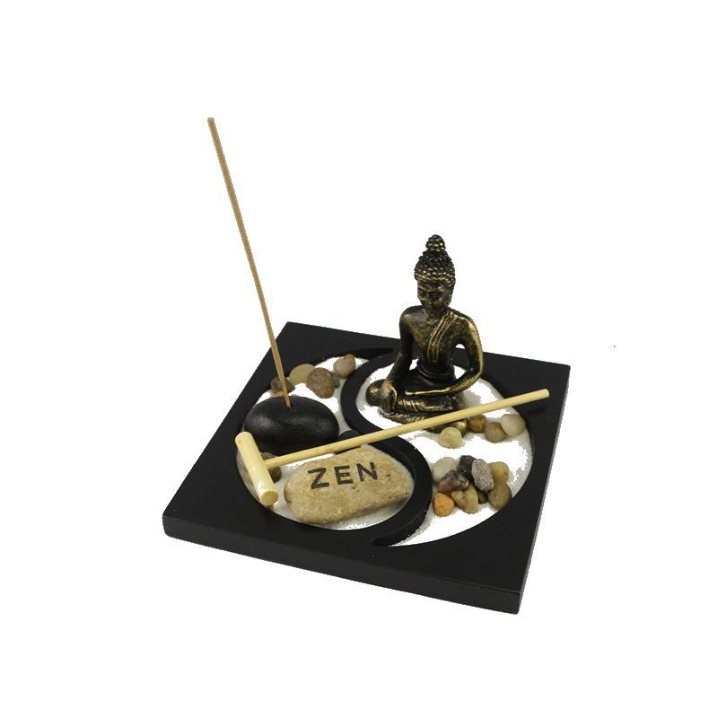 Zen Tori Garden Atmosphera with Stones, Candle Holder, Gong and Sand for Meditation and Decoration