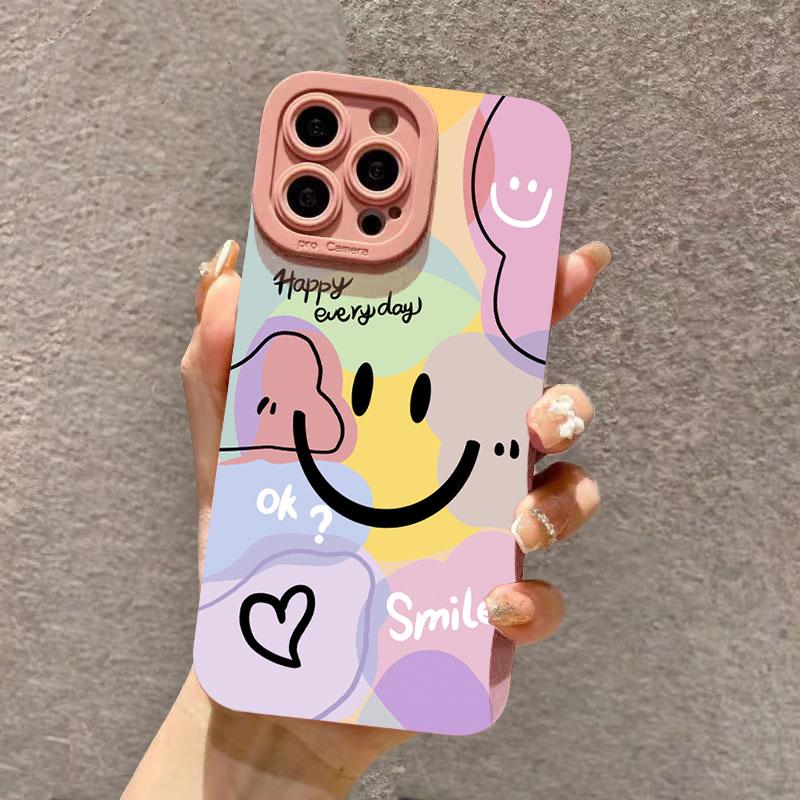 Phone Case For iPhone 17 16 15 14 13 12 11 Pro Max Plus Mini XS X XR 16e Cute Smile Love Heart Design Candy Soft Silicone Cover