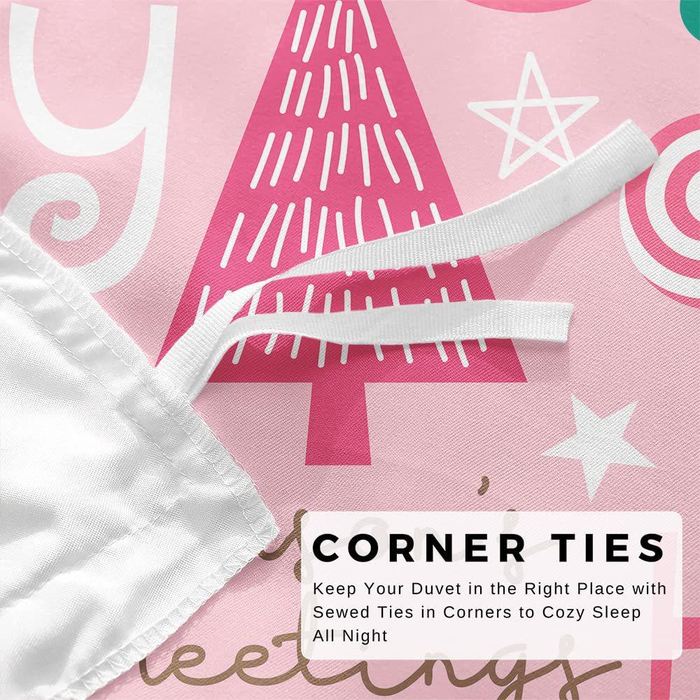 Pink Christmas Three-Piece Digital Printing Bedding Set Cartoon Santa Bed Cover