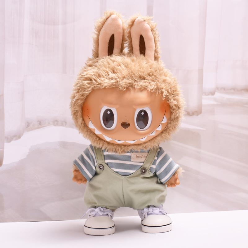 38cm Labubu Plush Doll Casual Outfit Set with Hat (Clothes Only)