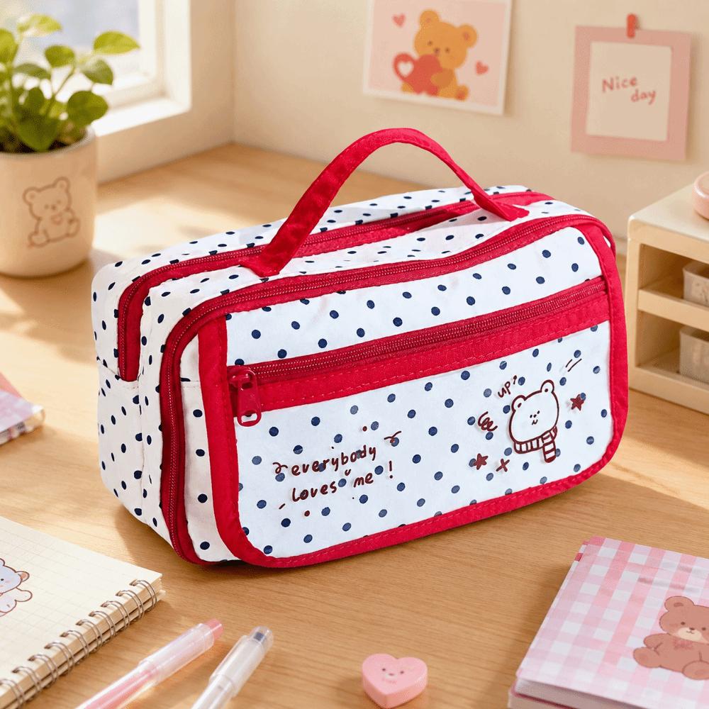 Large Capacity Pencil Case Polka Dot Pen Bag Portable Organizer Bag