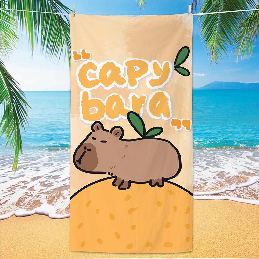 Cartoon Capybara Oranges Design Strandtuch Ultra Weiche Mikrofaser Sandabweisendes Handtuch Für Kinder Erwachsene Fitnessstudio Bad
