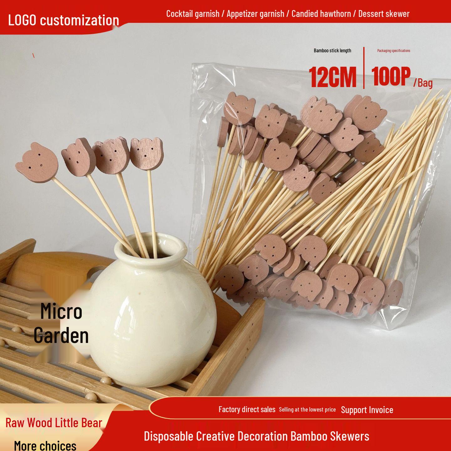 Little Bear Creative Wooden Fruit & Burger Skewer Picks 12cm Original Wood Little Bear