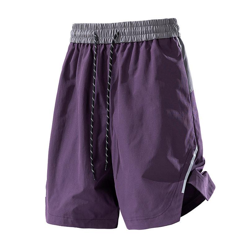Men's Quick Dry Athletic Shorts - Color Block Drawstring Running Shorts with Reflective Stripe Detail