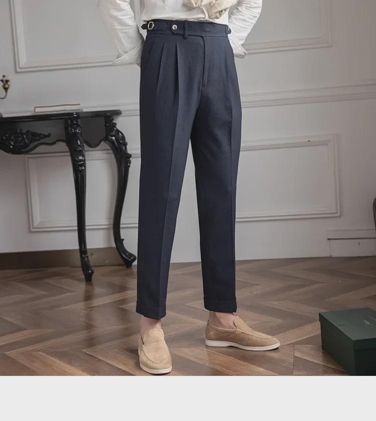 2024 Men's Summer High-Waist Straight Casual British Retro Trousers