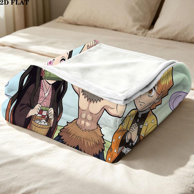 1PC Demon Slayer Patterned Flannel Blanket Suitable For All Seasons For Home Decor Warmth And Comfort Gifts Holiday Present