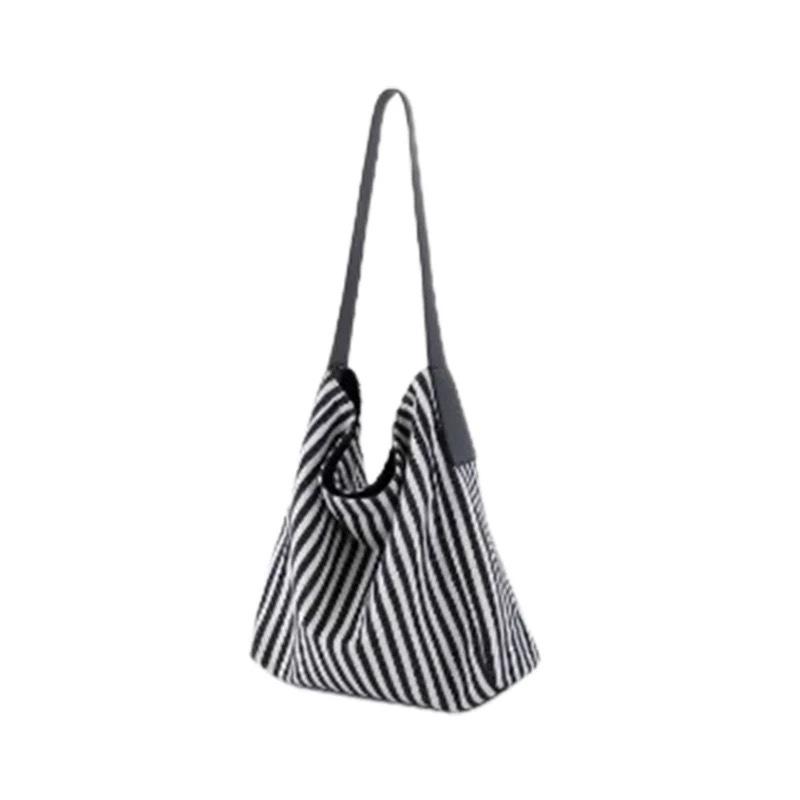 Large Capacity Tote Bag Women's New Versatile Canvas Striped Commuter Shoulder Bag Women's Casual Armpit Bag