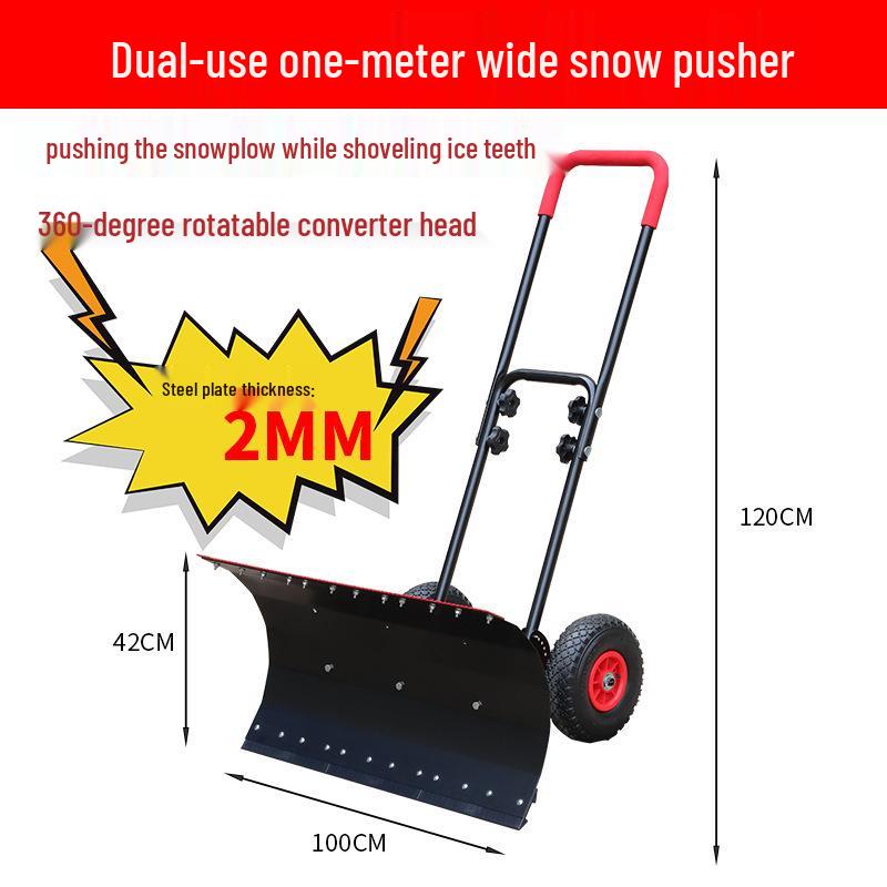 Wheeled Push Snow Shovel - Large Snow Removal Tool