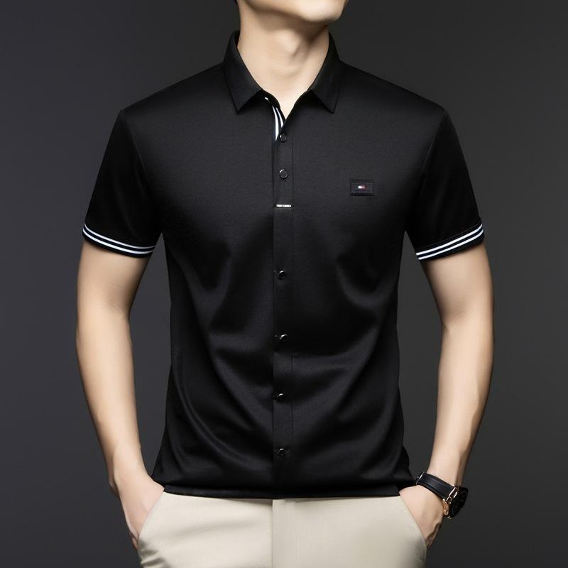 

Рубашка поло, деловая, повседневная, высококачественная, футболка Ice Silk, мужская, с лацканами, с короткими рукавами 4XL