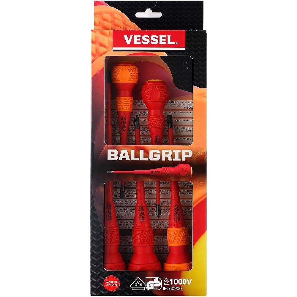 VESSEL Ball Grip Insulated Screwdriver 5-Piece Set No. 2005PBU Made in Japan by VESSEL
