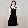 Women's Korean-Style Casual Elegant Fashion Slimming A-Line Dress Fake Two-Piece Patchwork Solid Color Button Short-Sleeve Dress