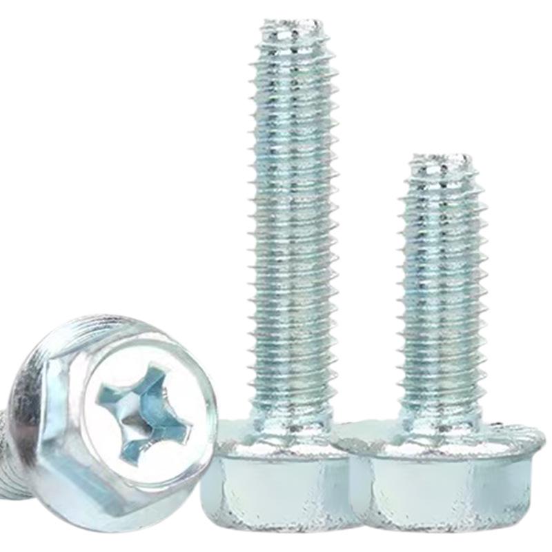 Galvanized Self-Locking Flange Screws, Triangular Toothed, Non-Slip, Cross Hexagon