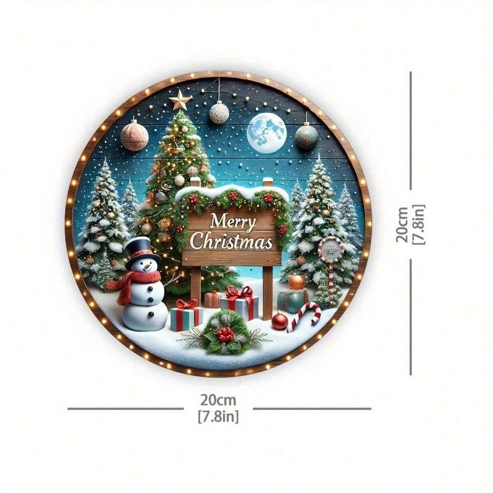 Round Metal Christmas Tree Sign, Farmhouse Holiday Wall Decor for Home Party Rustic Tin Art