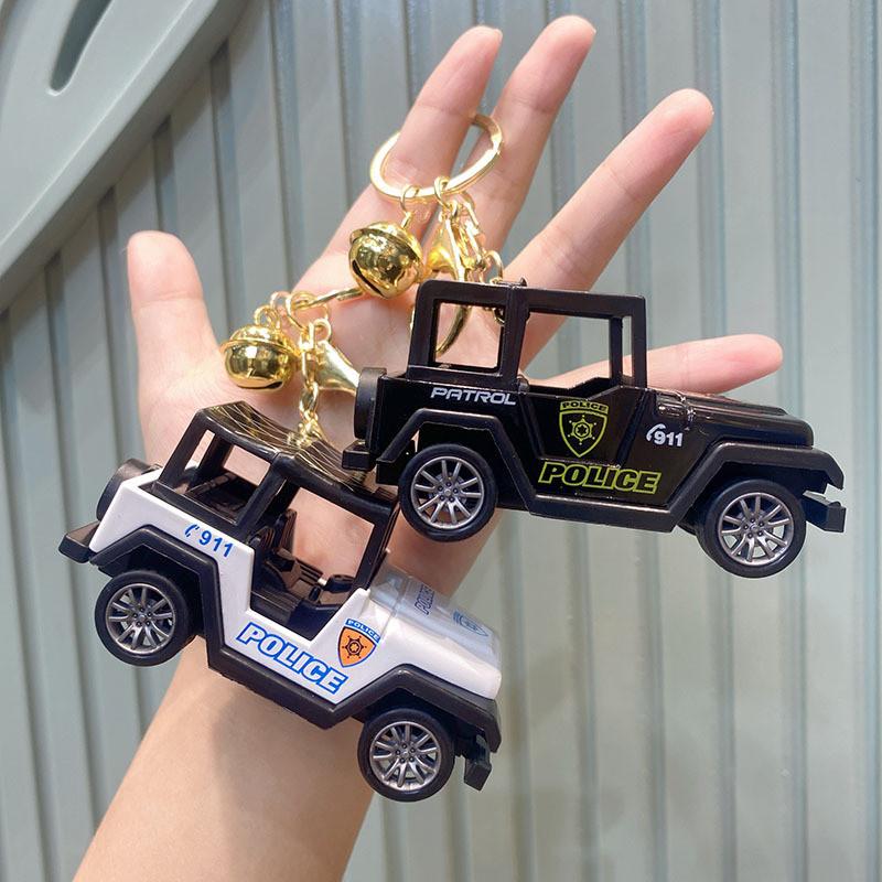 Creative Miniature Police Car Backpack Car Keychain Cute Model Keyring Toy