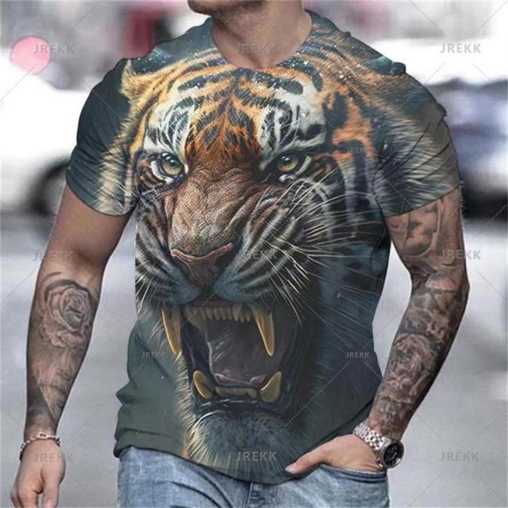 Animal Tiger T-shirt 3D Printed T Shirts Men Fashion Casual Streetwear T-shirt Short-sleeved Loose Oversized Top Tee Clothing