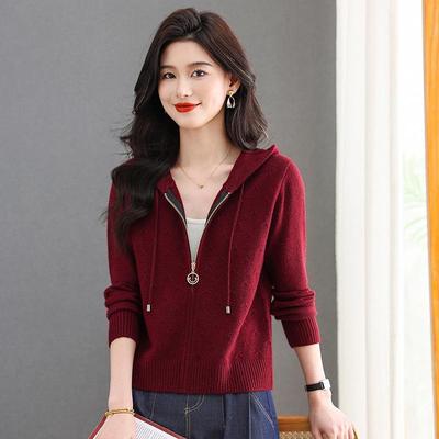 Women's Hooded Zip-Up Knit Cardigan for Spring & Autumn