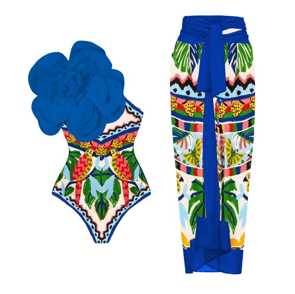 Ashgaily Flower One Piece Swimsuit Women One Shoulder Swimwear Monokini Bodysuit Bathing Suit Belt Beach Wear