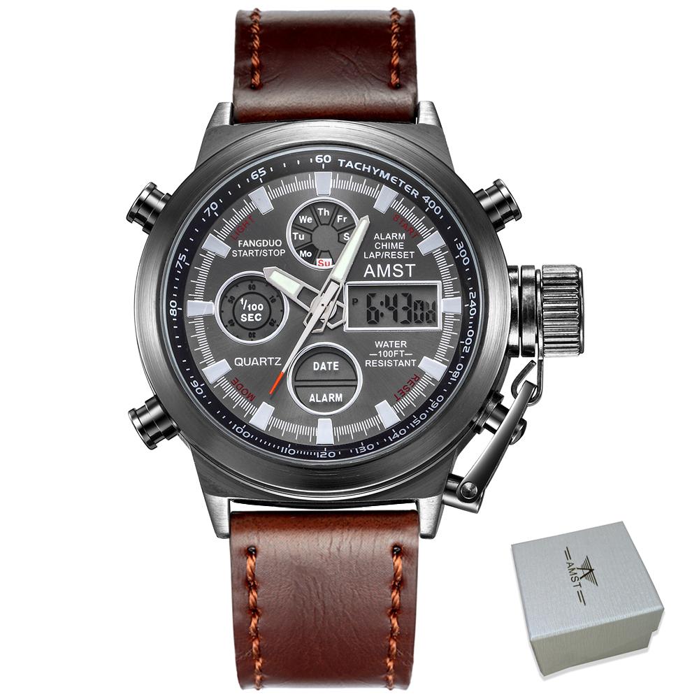 AMST Luxury Top Brand Men Military Sport Watches Men LED Analog Digital Watch Male Army Stainless Quartz Clock Relogio Masculino