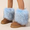 Winter women faux fur snow boots warm short plush lining fluffy fashion furry shoes woman platform suede leather ankle boots