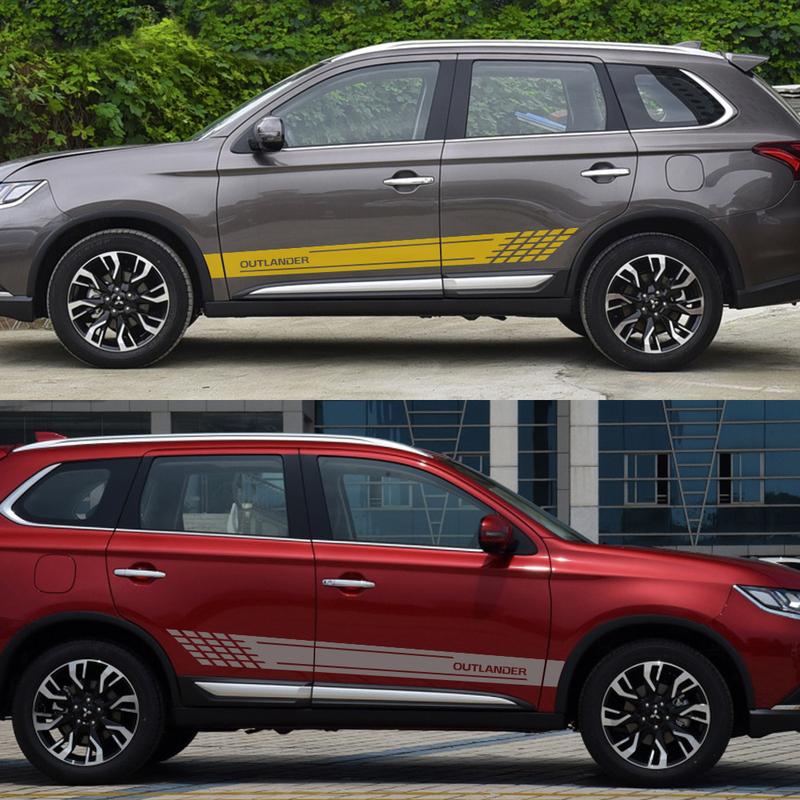 2 STK Bilstyling Dørside Skjørt Striper Vinyl Klistremerker For Mitsubishi Outlander Reflekterende Auto Dekorasjon Dekaler Tilbehør