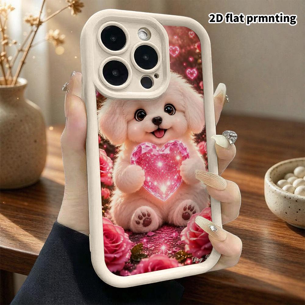 Phone Case: 2D Flat Design Suitable for iPhone 18 17 16 15 14 13 Pro Tiered Protective Case, White Puppy, Christmas and Halloween Gift
