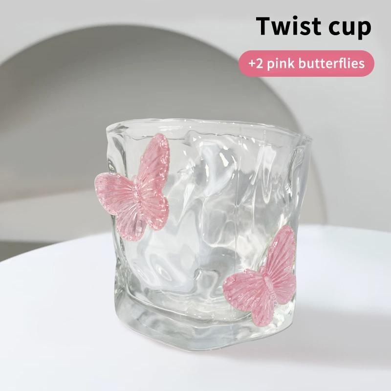 200Ml Butterfly Crystal Glasscup Ins Transparent Beer Juice Milk Glass New Home Exquisite Irregular Whiskey Decorative Glass