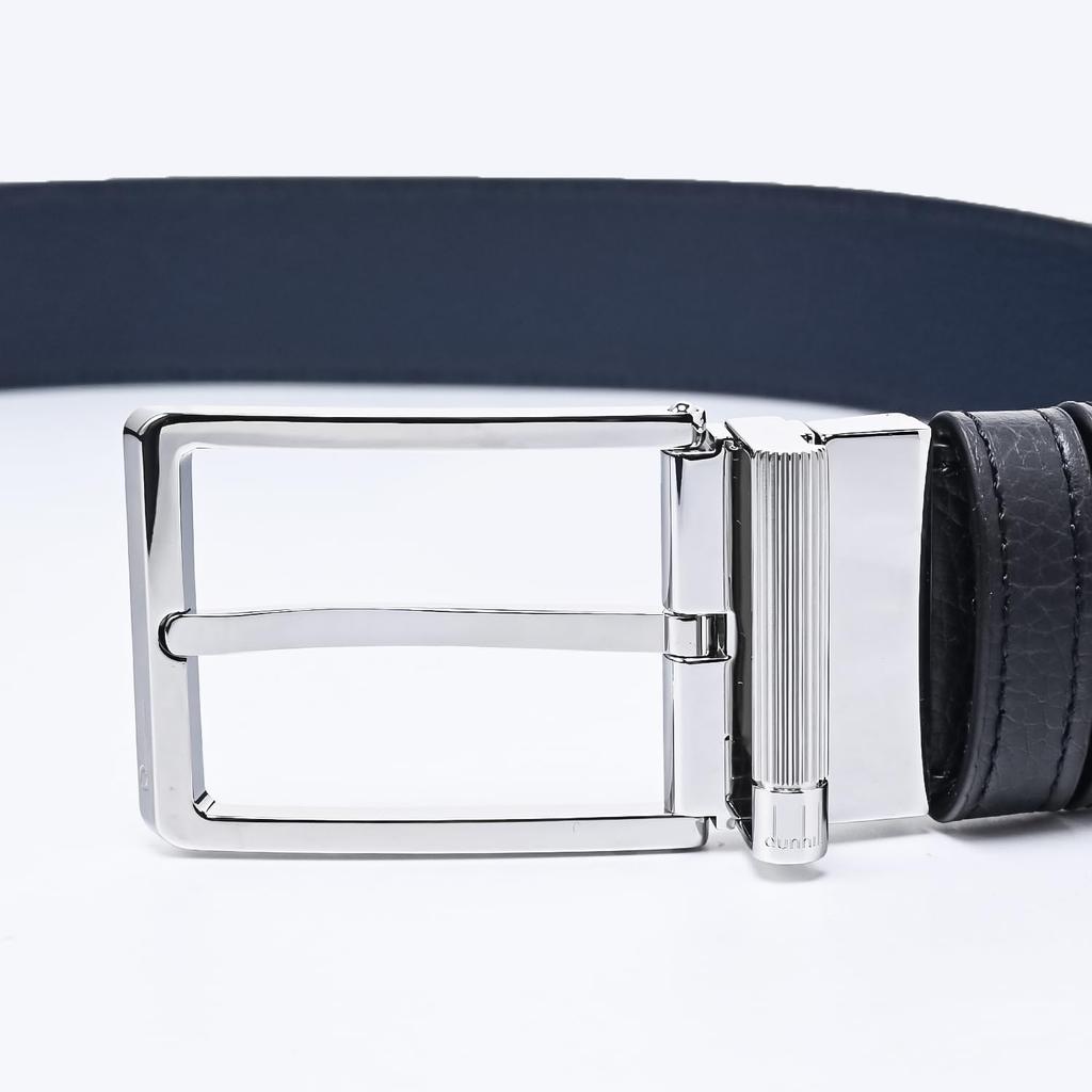 Dunhill 3cm Wide Reversible Grained Leather Belt with Round Roller Black and Stringer System UK Men's Buckle, Navy, Compatible, DU24F4T22PO001,