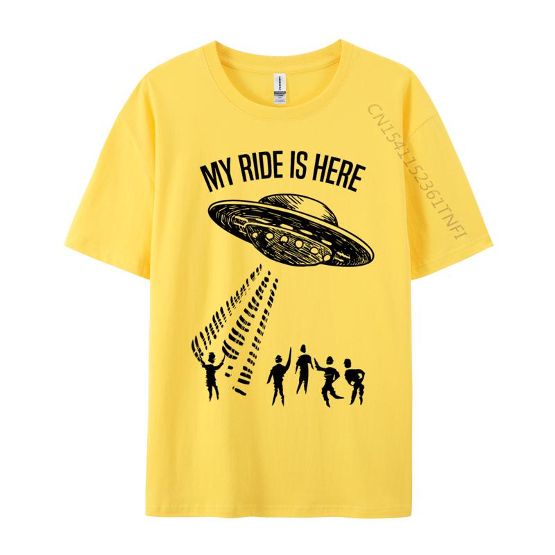 My Ride Alien Flying Saucer UFO Abduction Design Cotton Fabric Luxury Designer T-Shirts For Men Hip Hop T-Shirt Print