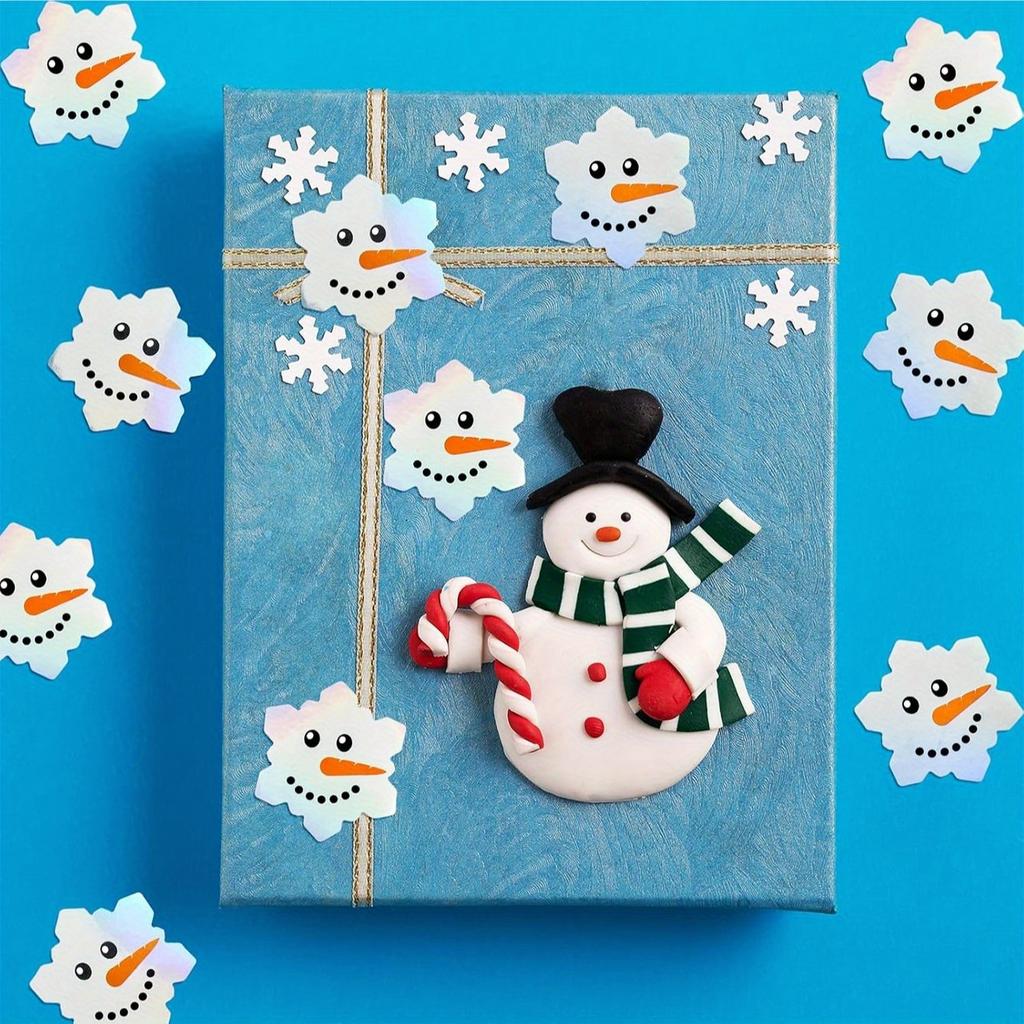 500Pcs per roll Christmas Collection Laser-Cut Snowman Doodle Stickers PVC Self-Adhesive Festive Party DIY Decorative Decals