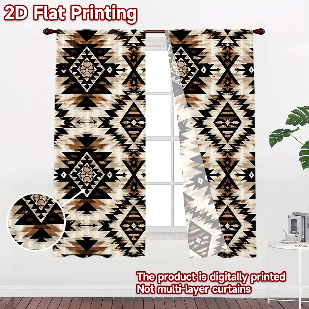 2D FLAT PRINTING 2pcs Curtains (Without Rod) Geometric Tribal Design Popular Minimalist Curtains Versatile 100% Polyester
