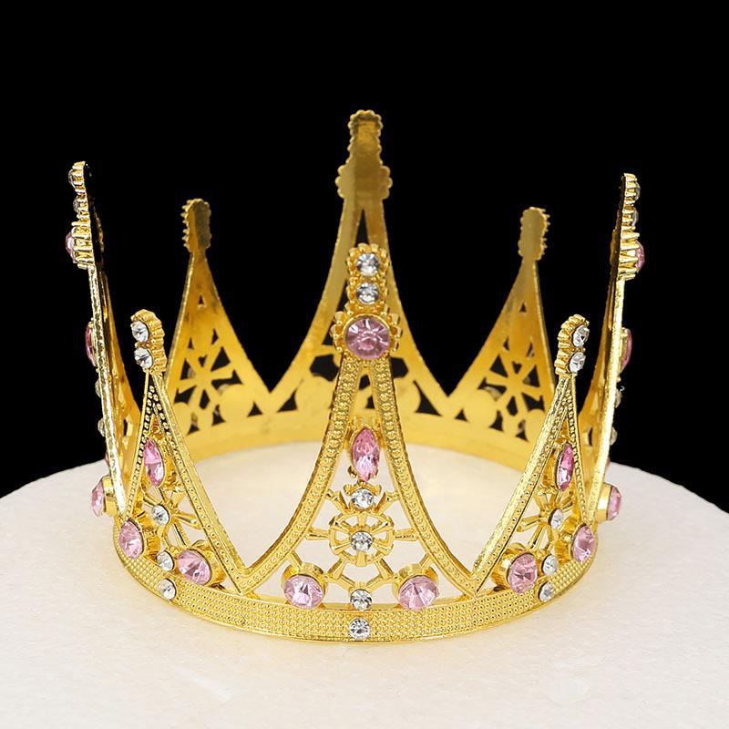 Original Baroque Round Crown Alloy Tiara Birthday Bride Cake Decoration Crown Children