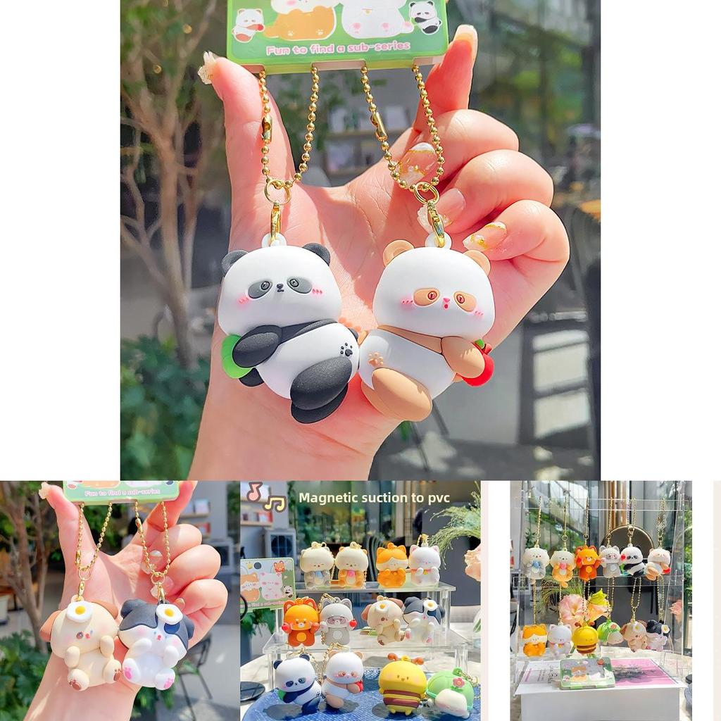 Cartoon Resin Keyring Featuring Magnetic Panda And Raccoon Characters For Kids And Teens