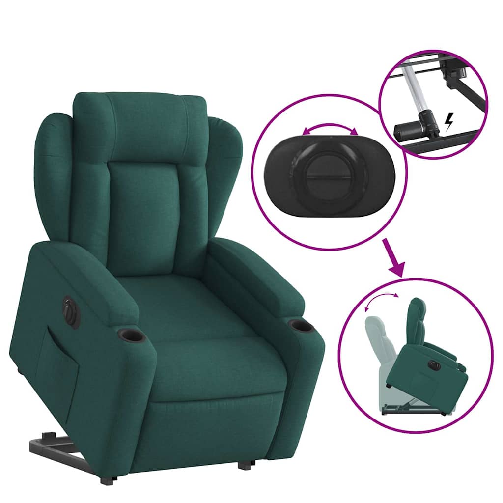 Electric Recliner Chair with Rising Function Dark Green Fabric