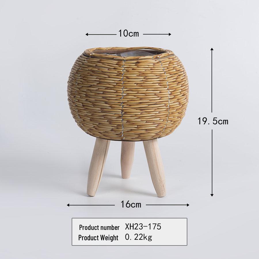 

Imitation Rattan Triangular Flower Pot Stand: Creative Desktop Succulent Storage, Straw Woven Design, Large.