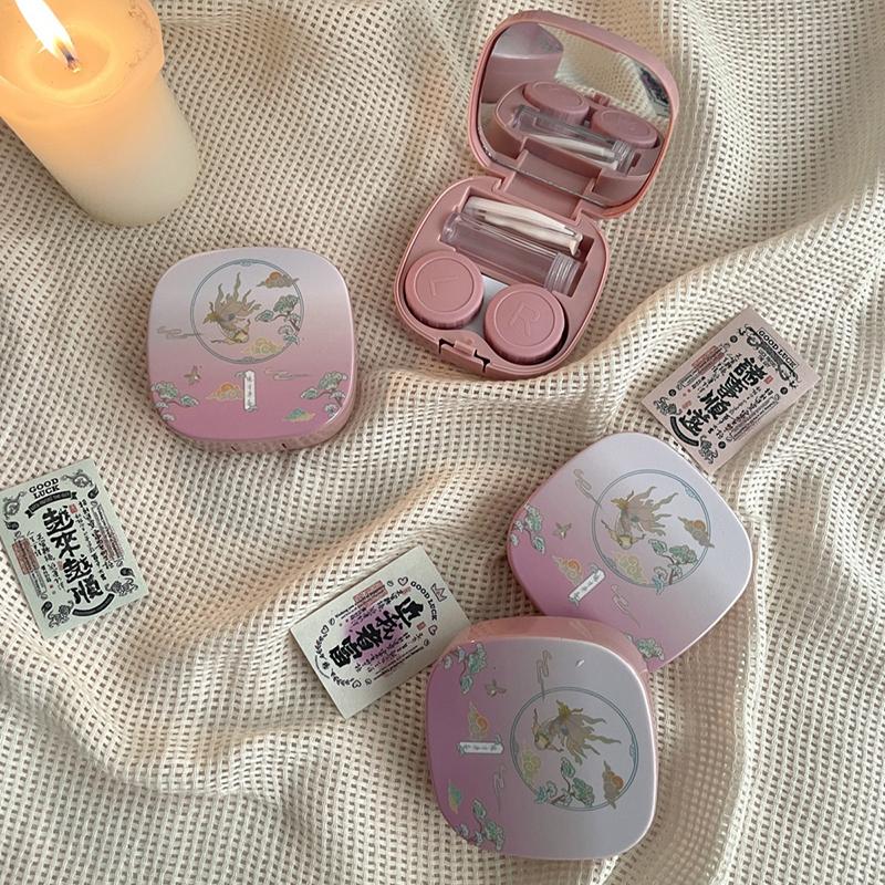 Tragbarer Minimalistischer Koi-Fisch Muster Pflege Kontaktlinsenbehälter Box Beauty-Linsen Aufbewahrungsbox Mini Reise-Set