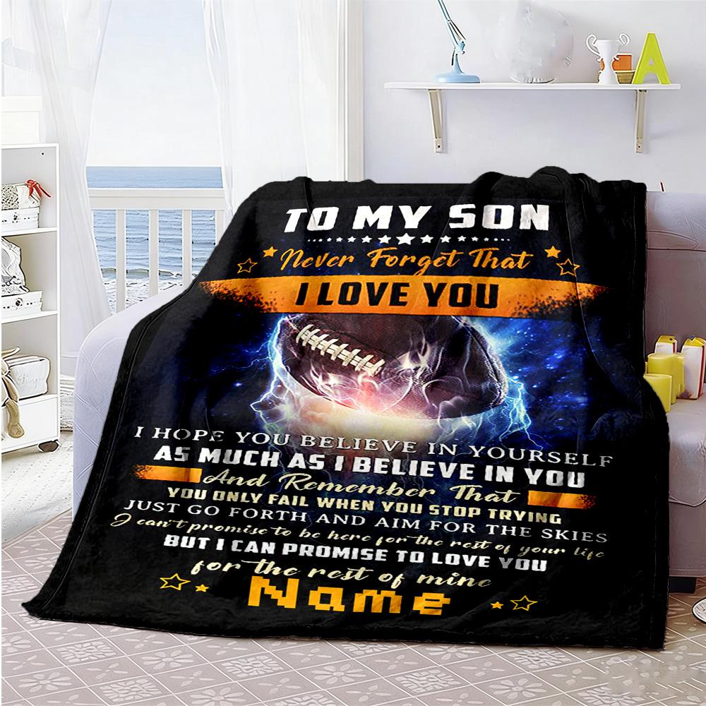 Football Son Personalized Text Blanket Multi-purpose Personalized Blanket Ultra-Soft Versatile for Couch Sofa Chair Nap for All Occasions