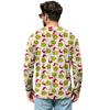 Men's Casual Loose Fit V-Neck Shirt with Christmas Print for Holiday Occasions
