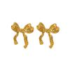 ZAKOL Sweet Gold Color Metal Ribbon Bow Knot Earrings for Women Girls Irregular Bowknot Y2K Ear Accessories