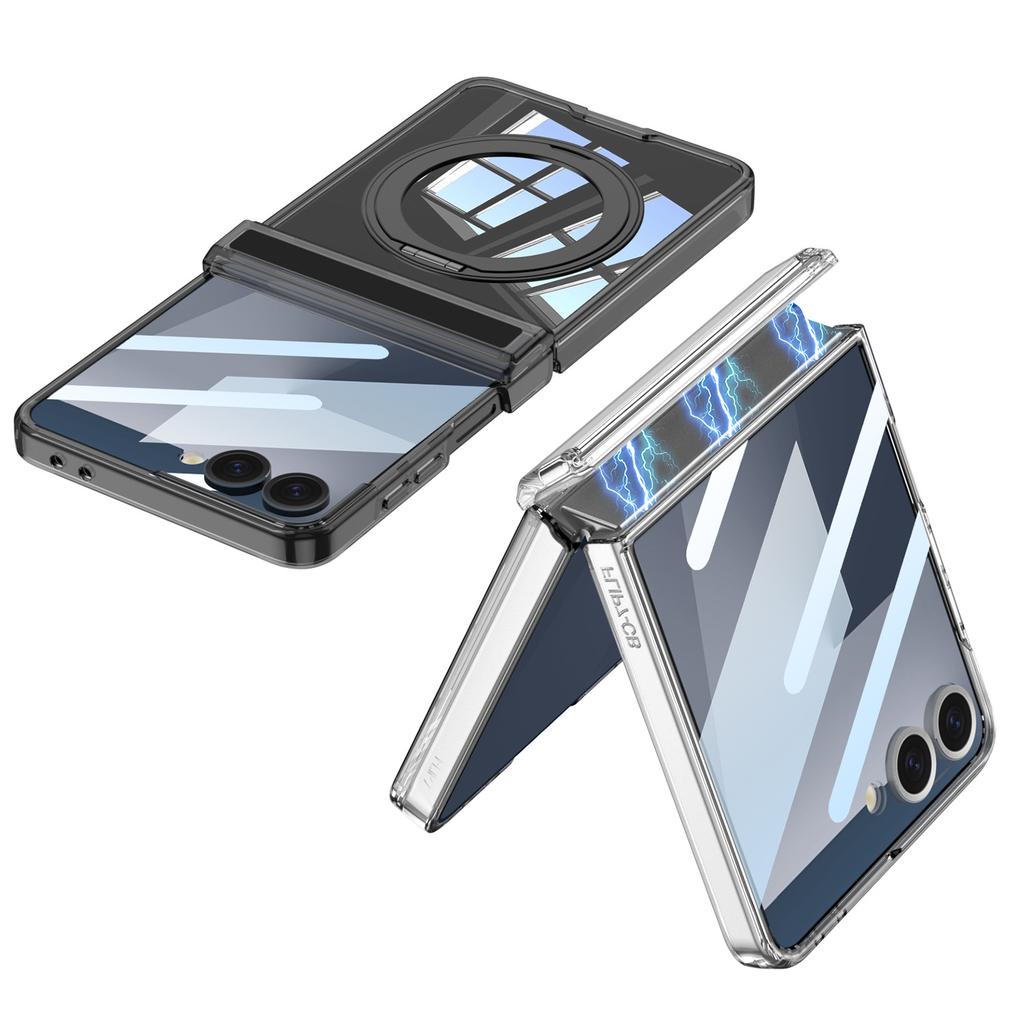 Suitable for Samsung Flip7 Transparent Tpu Mobile Phone Case Without Yellowing Airbag Rotation Shaft Full Cover Magnetic Suction Rotating Bracket