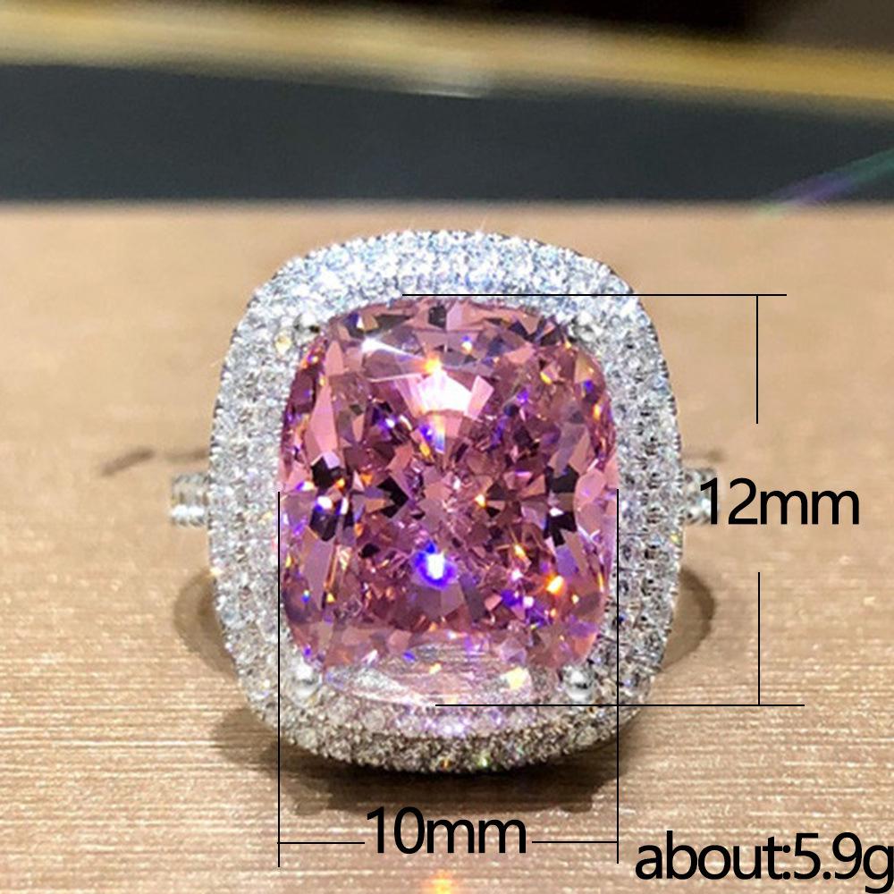 Huitan European & American Pink Zircon Square Ring – Elegant Simulated Diamond Wedding Band