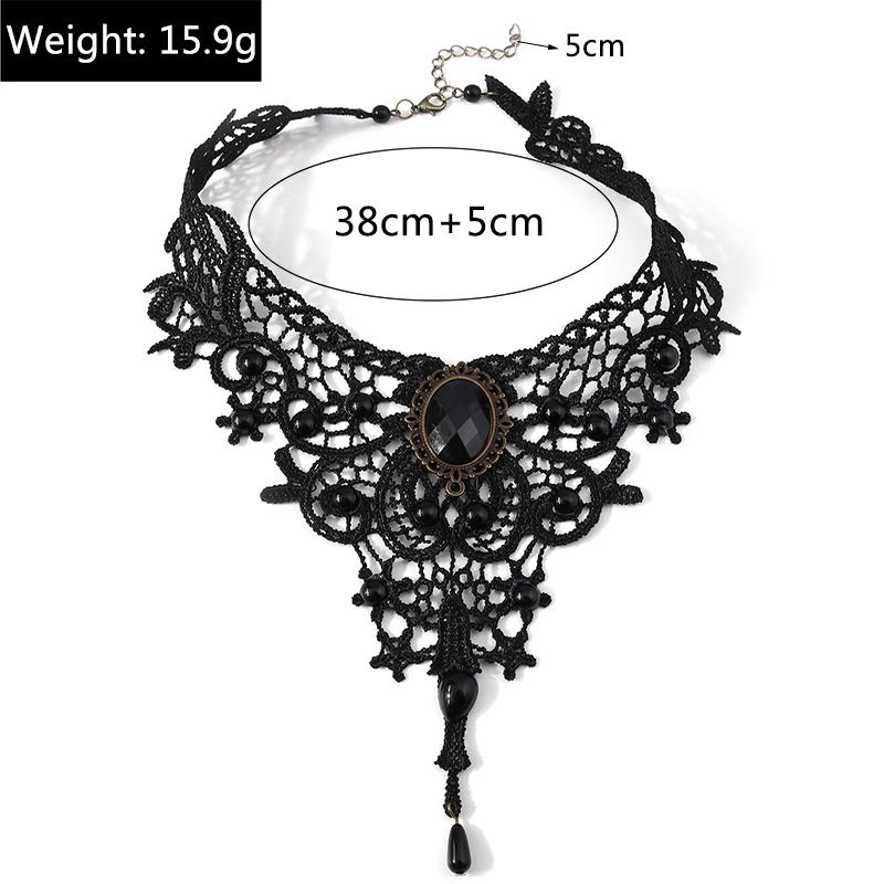 Gothic Black Lace Necklace for Women Steampunk Water Drop Choker Necklaces Girls Party Jewelry Gift