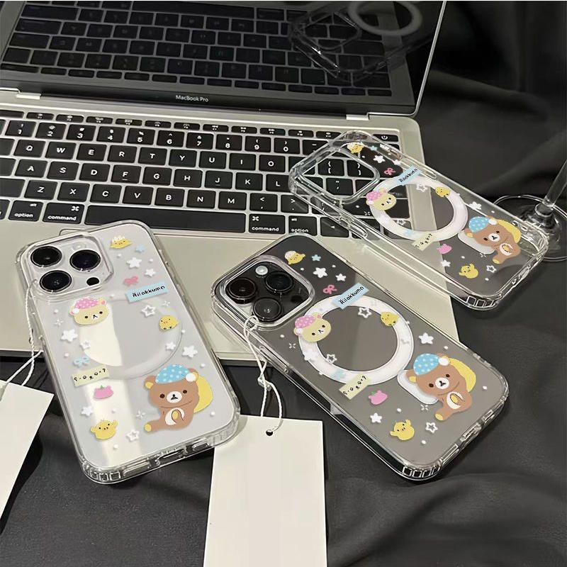 Süßes R-Rilakkuma kabelloses Ladecase für iPhone 17 Air 16 E 15 14 Plus 13 12 Mini 11 Pro Max Transparenter Silikon-Randschutz