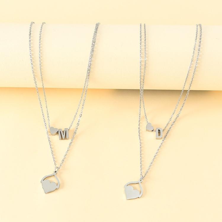 Silver Heart-shaped Letter Necklaces Mother's Day Parent-child Card Necklaces Stainless Steel Collarbone Chain Jewelry