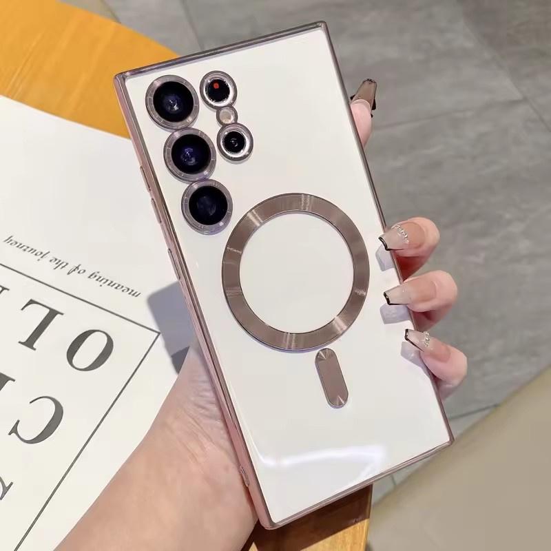 Luxury Plating Transparent For Magsafe Phone Case For Samsung Galaxy S25 S24 S23 Ultra Plus FE Wireless Charge Shockproof Cover