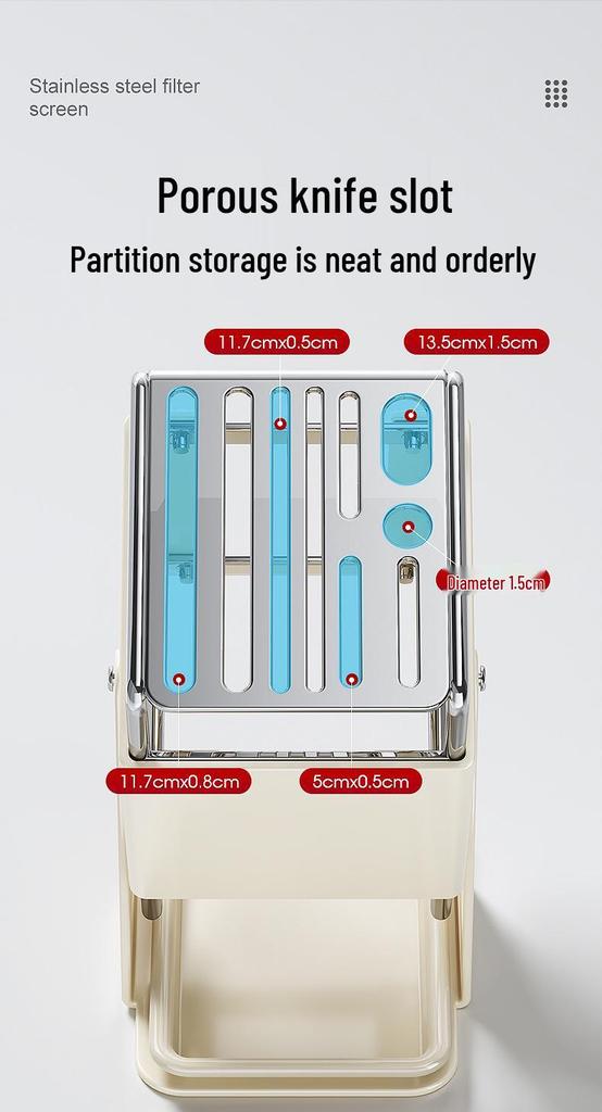 Rotating Multi-functional Countertop Knife & Chopstick Storage Rack with Integrated Draining