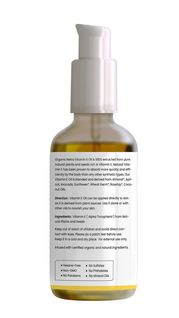 Organic Netra 100% Pure Plant Based Vitamin E Oil For Radiant, Moisturized Youthful Skin -30 Ml. and Organic Netra Glycerine for Face 200ml (Pack