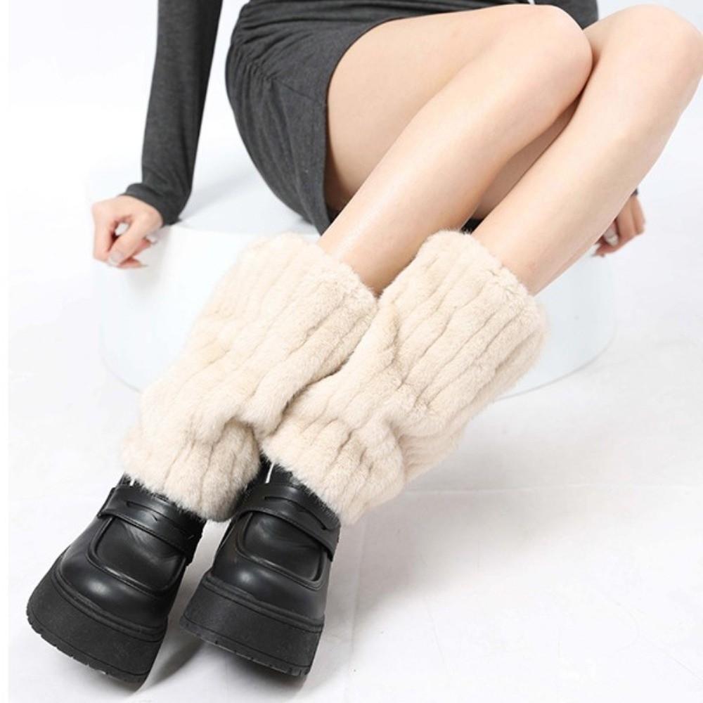 Fashion Faux Fur Furry Leg Warmers Japanese Style Y2K Lolita Boots Cover Sweet Solid Color Knee High Girls Socks Women