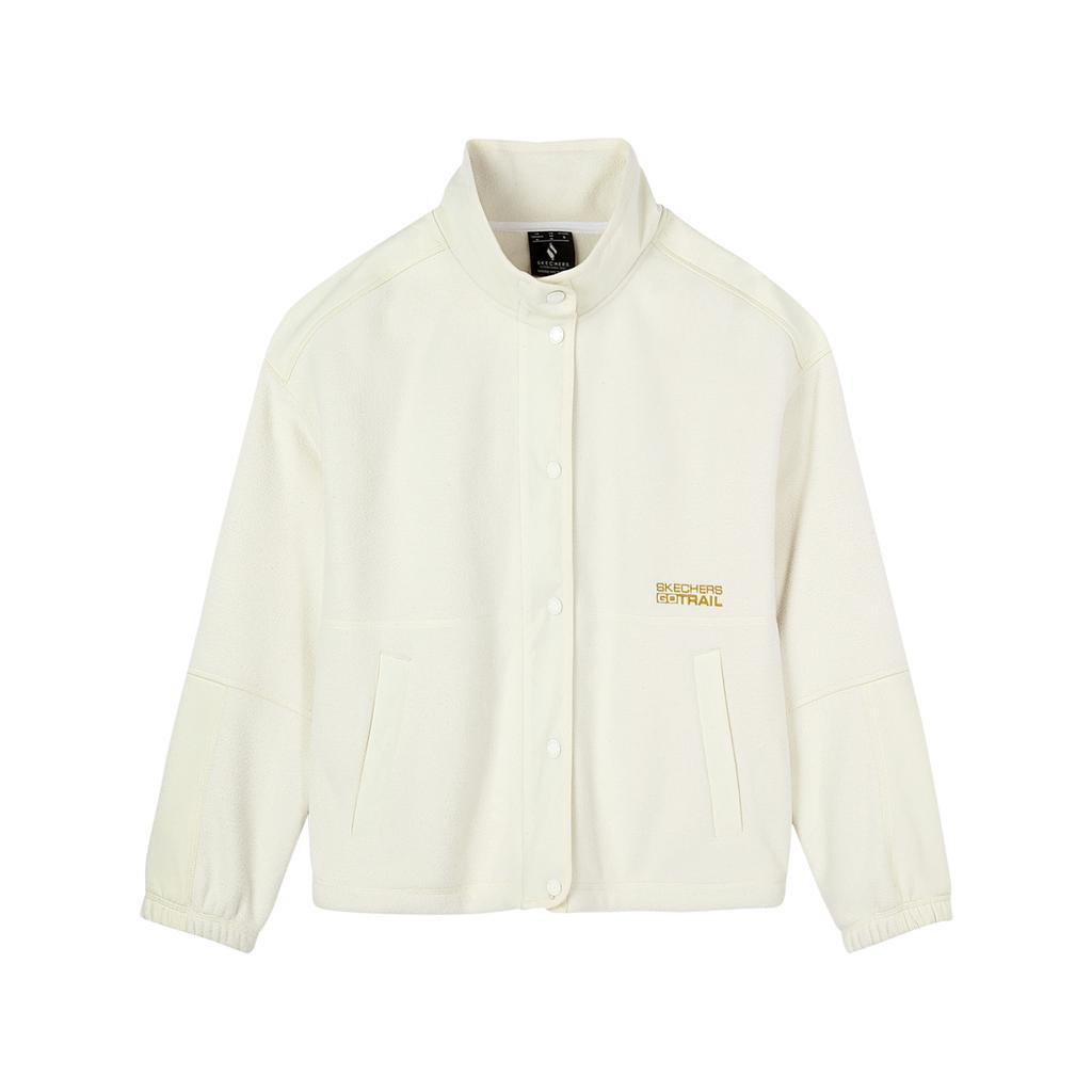 Skechers American Retro Fashion Comfortable Versatile Stand Collar Solid Color Small Logo Long Sleeve Jacket Women Jackets White L424W038-00NA