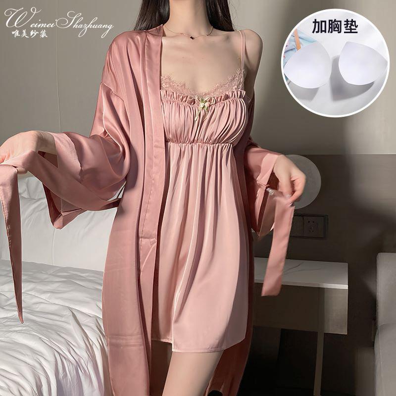 

Thin sexy backless lace suspender with its own chest pad, pure desire silk slippery suit, sexy slim nightdress One size fits all