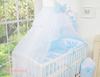 Large mosquito net for a baby cot made of white chiffon with rings and a bow - blue